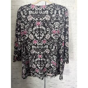 Lane Bryant womens top floral Vneck pleated bohemian hippie triadMom plus size ￼